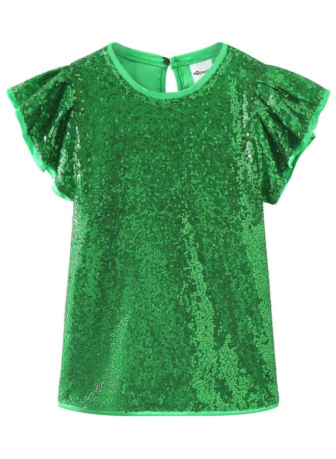 Noomelfish Girls Short Sleeve Sequin Shirts Party Glitter Sparkly Tops Blouse, Green, Size 9-10 Years - Image 1